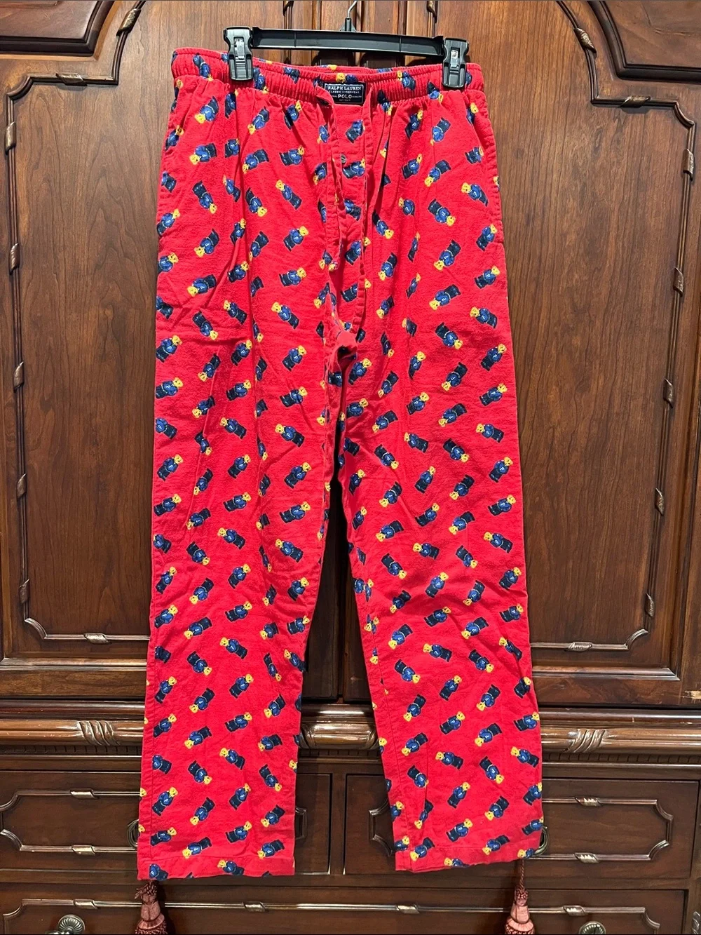 Ralph Lauren Red Pajama Pants with Blue and Yellow Car Print
